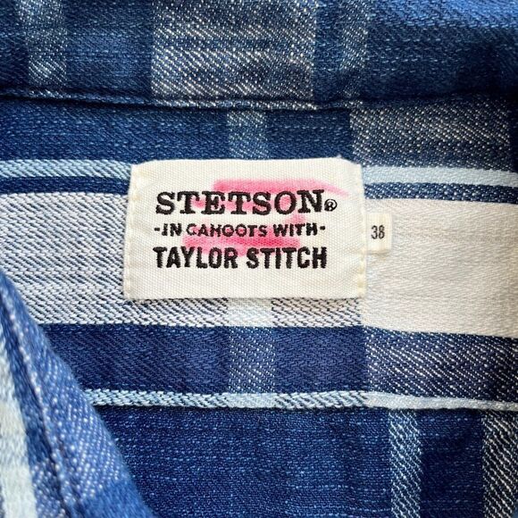 NWOT Taylor Stitch x Stetson The California Indigo Plaid Sz38 Chest 40 Blue - Picture 11 of 11